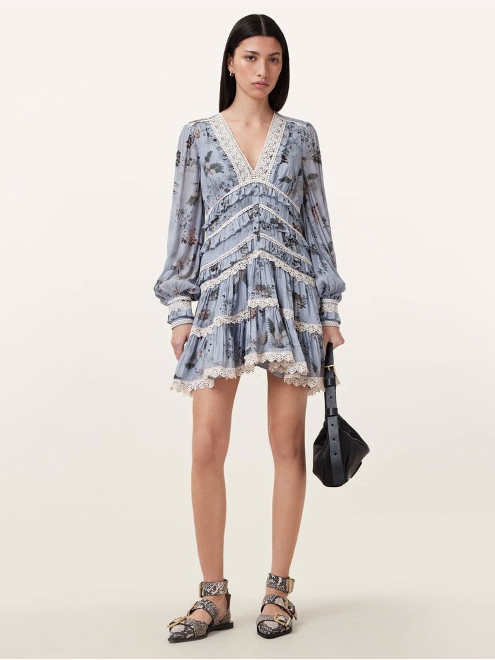 AllSaints Zora Ruffled Woven Mini Dress - Picture 6 of 12